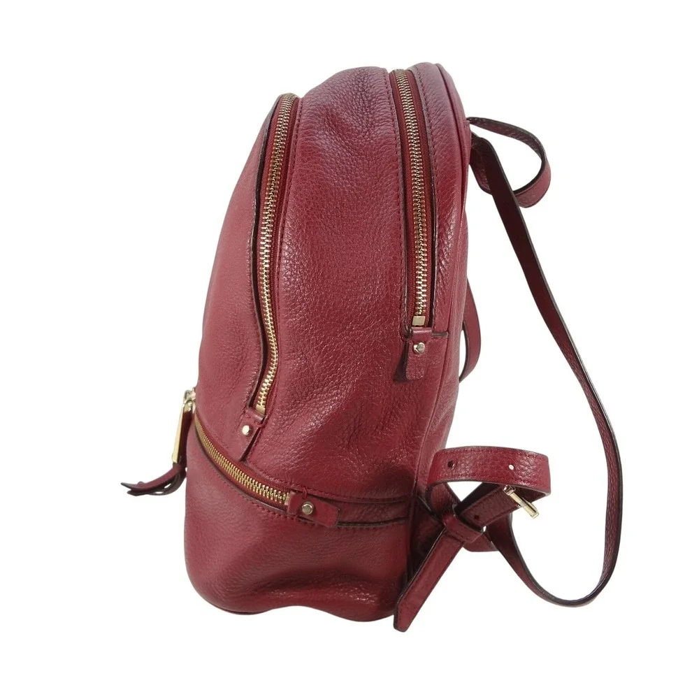 Michael Kors Rhea Medium‎ Pebbled Leather Backpack Cherry Gold Hardware Bag